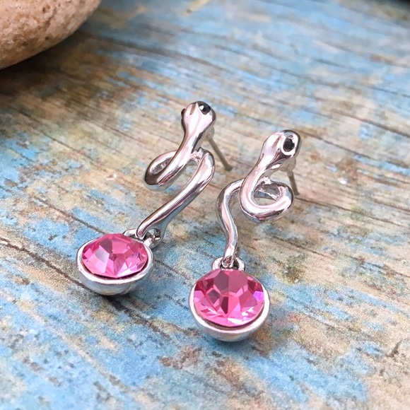 Pink Crystal Snake Earrings   e5 - Picture 3 of 4